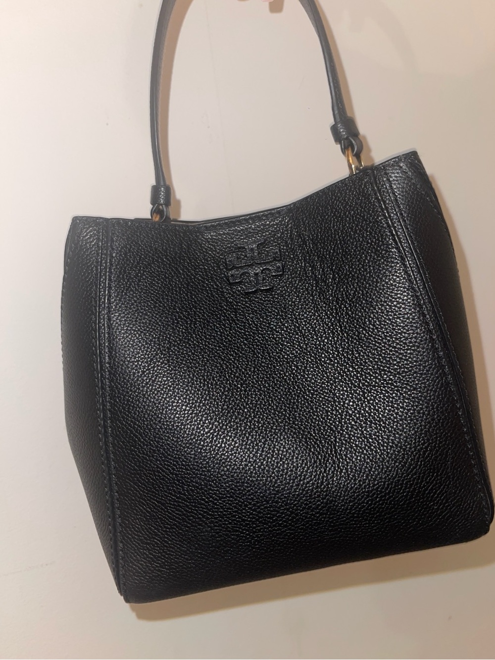 Tory Burch black Megraw leather small bucket bag
